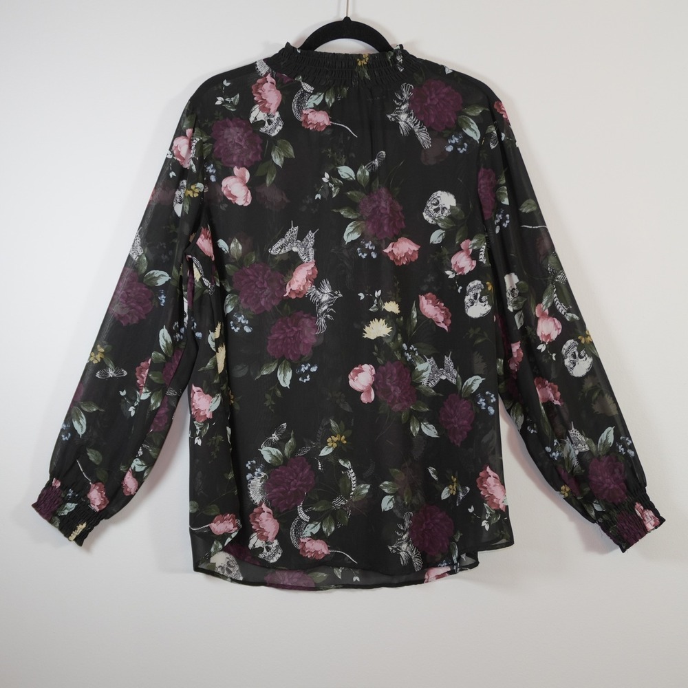 Torrid Gothic Floral Skull Sheer Blouse Dark Romantic Witchy Whimsigoth XL 1X